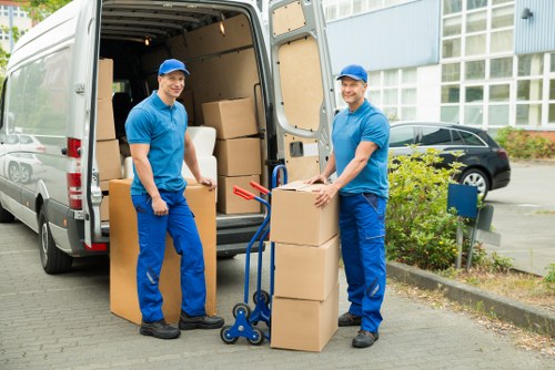 Packed boxes ready for house removals in Brompton